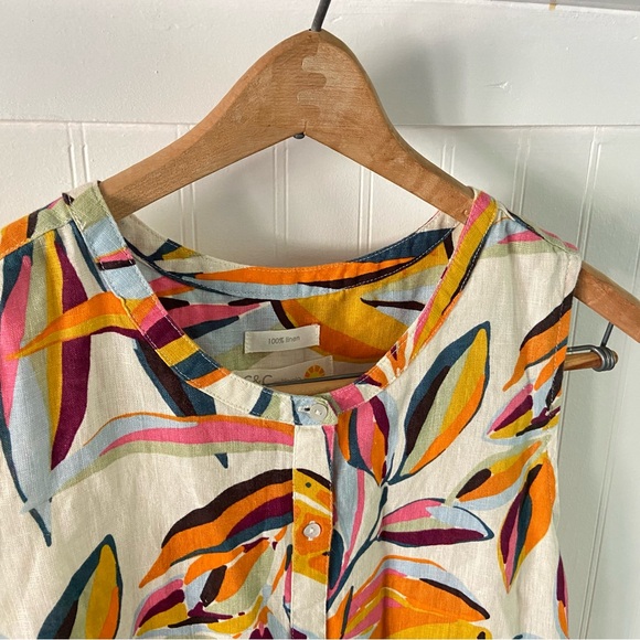 C & C California Med 100% Linen Sleeveless Button Up Shirt Tropical Boho Beach - Picture 2 of 10